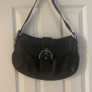 Coach Black Leather Shoulder Bag with Silver Buckle